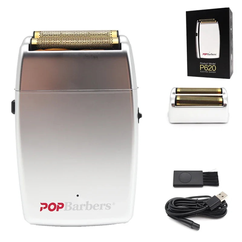 11000 RPM POP Barbers P620 Professional Electric Men's Beard Trimmer Double Foil Shaver Electric Shaver USB Hair Cutting Machine